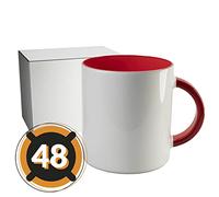 PixColor - 48 tazas de sublimación blancas con interior de color rojo | Caja individual neutra | 350ml (11oz) | Categoría AAA | Aptas para microondas y lavavajillas | Compatible con Cricut