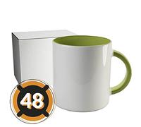 PixColor - 48 tazas de sublimación blancas con interior de color verde claro | Caja individual neutra | 350ml (11oz) | Categoría AAA | Aptas para microondas y lavavajillas | Cricut