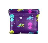 Pixel Aliens and Ufos - Monedero pequeño de cuero para mujer, práctico monedero para mujer y niña