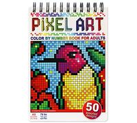 Pixel Art. A travel size Color by number book for adults on thick artist paper with a spiral binding on the top