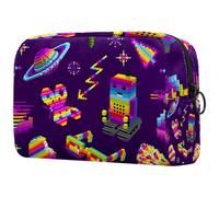 Pixel Art - Bolsa de cosméticos para mujer, diseño de robot planeta mariposa y desierto, bolsa organizadora grande con cremallera, multicolor, 18.5x7.5x13cm/7.3x3x5.1in, Neceser