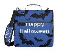 Pixel-Art - Carpeta resistente de Halloween con murciélagos de 3 anillos de 3.8 cm con cremallera y correa, cartera con múltiples bolsillos con cremallera para estudiantes intermedios