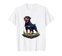 Pixel Art Rottweiler Diseño de pie sobre hierba flotante isla Camiseta