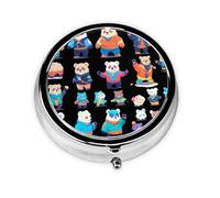 Pixel Bear Riot - Pastillero redondo pequeño, se puede poner en la cartera, bolsillo, ligero y cómodo, pastillero de 3 compartimentos, pastillero portátil
