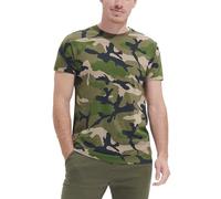 PIXEL EVOLUTION - Camiseta de manga corta para hombre, diseño de camuflaje y cuello redondo, 100% algodón peinado, azul y verde militar, caqui, L