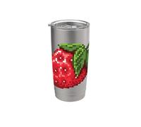 Pixel Fresa I Pixel Art Frutas Jugador Retro Artista Vaso térmico de acero inoxidable de doble pared