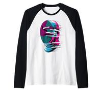 Pixel Glitch Art Esgrima Casco Espada Esgrimista Camiseta Manga Raglan