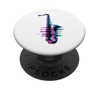 Pixel Glitch Art Saxofón Saxofonista PopSockets PopGrip Adhesivo