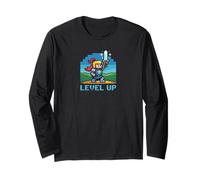 Pixel Hero Retro Graphic - Level Up Classic Gamer Design Manga Larga