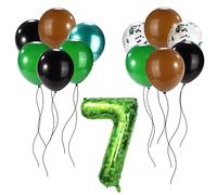 Pixel Juego Globo Set, Globos Látex Negros Marrones Verdes con Globo Foil Número Pixel Tema Videojuego Decoraciones Fiesta para Niños Niñas Cumpleaños Aniversario Celebración Decor (Número 7)