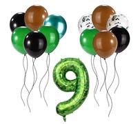 Pixel Juego Globo Set, Globos Látex Negros Marrones Verdes con Globo Foil Número Pixel Tema Videojuego Decoraciones Fiesta para Niños Niñas Cumpleaños Aniversario Celebración Decor (Número 9)