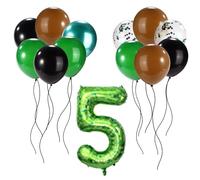 Pixel Juego Globo Set, Globos Látex Negros Marrones Verdes con Globo Foil Número Pixel Tema Videojuego Decoraciones Fiesta para Niños Niñas Cumpleaños Aniversario Celebración Decor (Número 5)