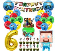 Pixel Kindergeburtstag Deko 10 Jahre Luftballon 10th Geburtstagsdeko, 41 Stück Miner Gamer Geburtstag Party Deko, Jungen Folienballon Spiel Luftballon Happy Birthday Banner Cupcake Toppers