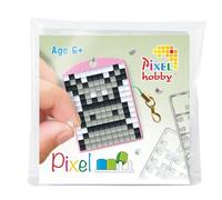Pixel P23126 - Medallón Mosaico hipopótamo, Llavero para Que los niños lo diseñen Ellos mismos, Sistema Plug-in Muy fácil, sin Planchar ni Pegar, teselas de bioplástico