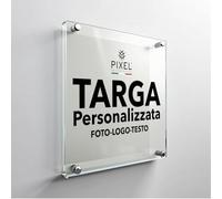 PIXEL - Placa de plexiglás personalizada impresa con logotipo, texto o imagen | Cartel decorativo de pared | Placa para oficina, estudio, tienda | Formatos rectangulares y redondos (15 x 20 cm)