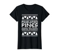 Pixelated Pines and Digital Delights Christmas IT Technician Camiseta gráfica económica, Mujer, Negro, S
