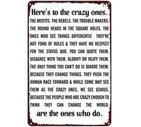 PIXELDERMA Steve Jobs Quotes-Here's to the Crazy Ones, the Misfits - Letrero de metal clásico para el hogar, oficina, escuela, jardín, garaje, pared, baño, cocina, decoración clásica de metal, 8 x 12