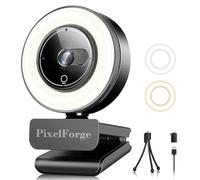 PixelForge Cámara web 2K para PC con micrófono, luz y cubierta de privacidad, cámara web para computadora de escritorio/portátil/monitor/Mac, cámara de transmisión USB para zoom/Skype/equipos