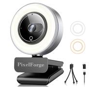 PixelForge Cámara web 2K para PC con micrófono, luz y cubierta de privacidad, cámara web para computadora de escritorio/portátil/monitor/Mac, cámara de transmisión USB para zoom/Skype/equipos