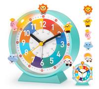 PIXESTT Despertador Infantil, Reloj para Principiantes En La Escuela, Sin Sonido Tic-TAC, con Función de Luz Nocturna y Repetición, con 5 Adornos