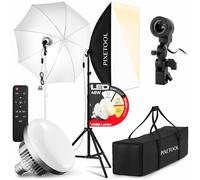 PIXETOOL Estudio Fotográfico - Softbox Bombillas - 1 Softbox 50x70 cm, Paraguas Reflectante Parabólico, Luces a LED 4800 Lúmenes 3000-6000K - Caja de Luz Fotografía - Fotografia Gaming Streaming