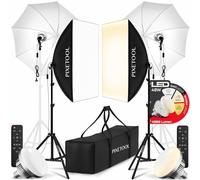 PIXETOOL Estudio Fotográfico - Softbox Bombillas - 2 Softbox 50x70 cm, 2 Paraguas Reflectante Parabólico, 2 Luces a LED 4800 Lúmenes 3000-6000K - Caja de Luz Fotografía - Fotografia Gaming Streaming