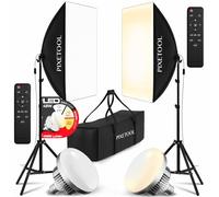 PIXETOOL Set Softbox per Studio Fotografico - 2 Softbox 70x50 cm, 2 Luci a LED 4800 Lumen 3000-6000K - Luce Fotografica - Kit di Illuminazione - Lampada Fotografica