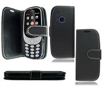 PIXFAB - Funda de piel con tapa para Nokia 3310 (2G) 2017, tipo cartera, color negro