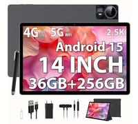 PIXGOOD 2.5K Android 15 Tableta 14 Pulgadas, 4G Lte/5G WiFi, INCELL 2240x1400, 11580mAh, 36GB RAM, 256GB ROM (Extensión 2TB), Octa-Core, 13MP+8MP, Tablet con Custodia/Auricular/GPS/Bluet 5.0 (Gris)