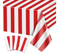 PIXHOTUL 4 manteles de rayas rojas y blancas, decoración de fiesta temática de carnaval, 137 x 274 cm, mantel de plástico, para fiesta de circo, noche de cine, cumpleaños infantil, Navidad