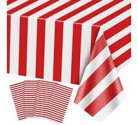 PIXHOTUL 4 manteles para carnaval, rayas rojas y blancas, mantel de plástico rojo, decoración de fiesta temática de circo, para carnaval, noche de película, cumpleaños infantil, picnic, 130 x 220 cm