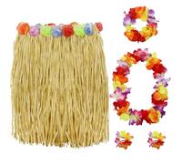 PIXHOTUL Hierba Hula Rock y Hibiscus Leis Set Hawaii Disfraces para fiesta tropical Hawaii Fiesta Verano Playa Luau Party