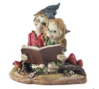 Pixie Couple lecture, Sculpture Décor de jardin de haute qualité Magical Mystery Figurines Elf Fée et enfants, hauteur 10 cm