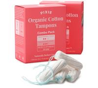 Pixie - Paquete combinado de tampones de algodón orgánico, regular y súper absorción, aplicador largo sin BPA, sin perfume, cuidado femenino sin cloro, 48 unidades