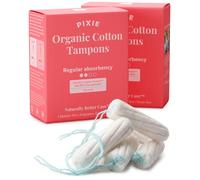 Pixie - Tampones de algodón orgánico, absorción regular, aplicador largo sin BPA, sin perfume, cuidado femenino sin cloro, 48 unidades