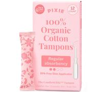 Pixie - Tampones de algodón orgánico, absorción regular, aplicador largo sin BPA, sin perfume, cuidado femenino sin cloro, 12 unidades