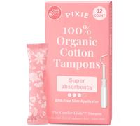 Pixie - Tampones de algodón orgánico, superabsorbencia, aplicador largo sin BPA, sin perfume, cuidado femenino sin cloro, 12 unidades