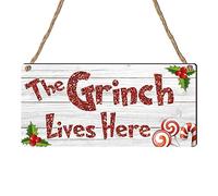 Pixie's Gifts The Grinch Lives Here: Placa de madera hecha a mano - 19 cm x 9 cm, decoración Grinch para Navidad, decoración navideña y regalo (Lives Here Grey)