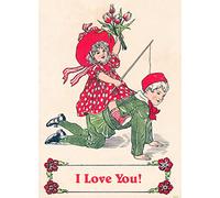 Pixiluv Tarjeta de felicitación con texto en inglés "I love you", con texto en inglés "Happy Children Playing Together in Old Fashioned Clothing ~ Tarjeta de felicitación grande vintage