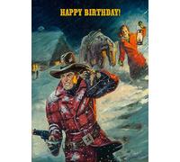 PIXILUV Tarjeta de felicitación de feliz cumpleaños ~ Young Cowboy Leading the way For Gorgeous Lady Through Dangerous Blizzard ~ Birthday Wishes Greetings Vintage Western Wild West Tarjeta grande