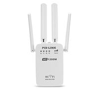 PIXLINK AC1200 2.4GHz 5GHz Dual Band Ap Wireless WiFi Repeater Range AC Extender Repeater Router WPS with 4 External Antennas(White) (1200Mbps)