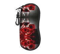 PIXOLE Caja de gafas unisex con diseño de corazón rojo y rosa con purpurina, Amantes románticos de rosa roja y vino, Talla única