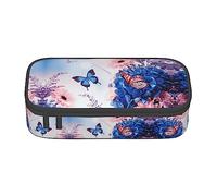 PIXOLE Caja de lápices con estampado de calavera floral negra, estuche para lápices, estuche de papelería para escuela, oficina, estuche para lápices para adultos, Mariposa azul y flores, Talla única,