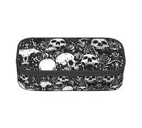 PIXOLE Caja de lápices con estampado de calavera floral negra, estuche para lápices, estuche de papelería para escuela, oficina, estuche para lápices para adultos, Cráneo Floral Negro, Talla única,