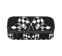 PIXOLE Caja de lápices con estampado de calavera floral negra, estuche para lápices, estuche de papelería para escuela, oficina, estuche para lápices para adultos, Patrón de banderas a cuadros de