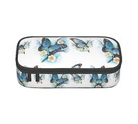 PIXOLE Caja de lápices con estampado de calavera floral negra, estuche para lápices, estuche de papelería para escuela, oficina, estuche para lápices para adultos, Mariposa azul en flor flor, Talla