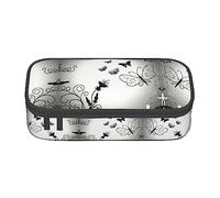 PIXOLE Caja de lápices con estampado de calavera floral negra, estuche para lápices, estuche de papelería para escuela, oficina, estuche para lápices para adultos, Mariposas negras y grises, Talla