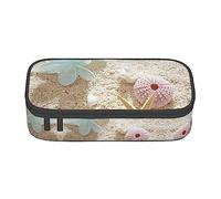 PIXOLE Caja de lápices con estampado de calavera floral negra, estuche para lápices, estuche de papelería para escuela, oficina, estuche para lápices para adultos, Flor azul con estrellas de mar en la