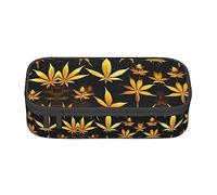 PIXOLE Caja de lápices con estampado de cannabis dorado, estuche para lápices, estuche de papelería para escuela, oficina, estuche para lápices para adultos, Golden Cannabis, Talla única, Organizador de bolsas