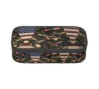 PIXOLE Caja de lápices con estampado verde camuflado, estuche para lápices, estuche de papelería para escuela, oficina, estuche para lápices para adultos, Banderas americanas de camuflaje, Talla única, Organizador de bolsas